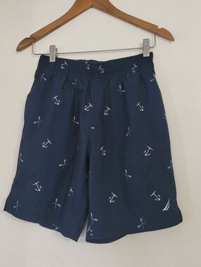 Men's Nautica Swim Trunks Anchor Oar Logo Embroidered Size Small Navy Blue White